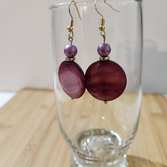 Hand Crafted Drop Pierced Earrings Purple Violet Beads - Picture 2 of 6